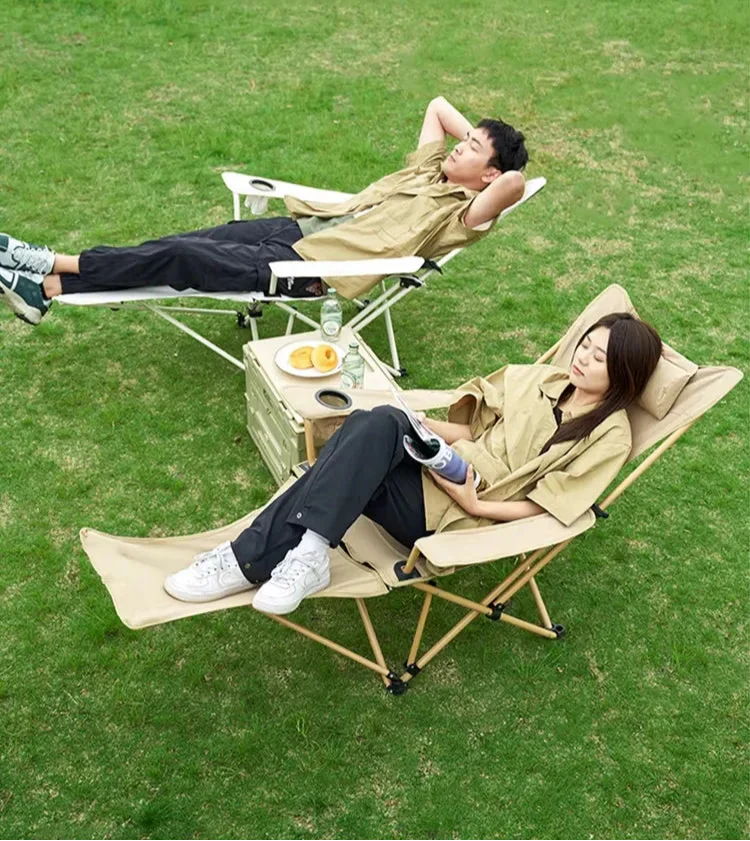 2-in-1 Reclining Camping Chair Adjustable Khaki Camp Furniture - Tophatter Daily Deals