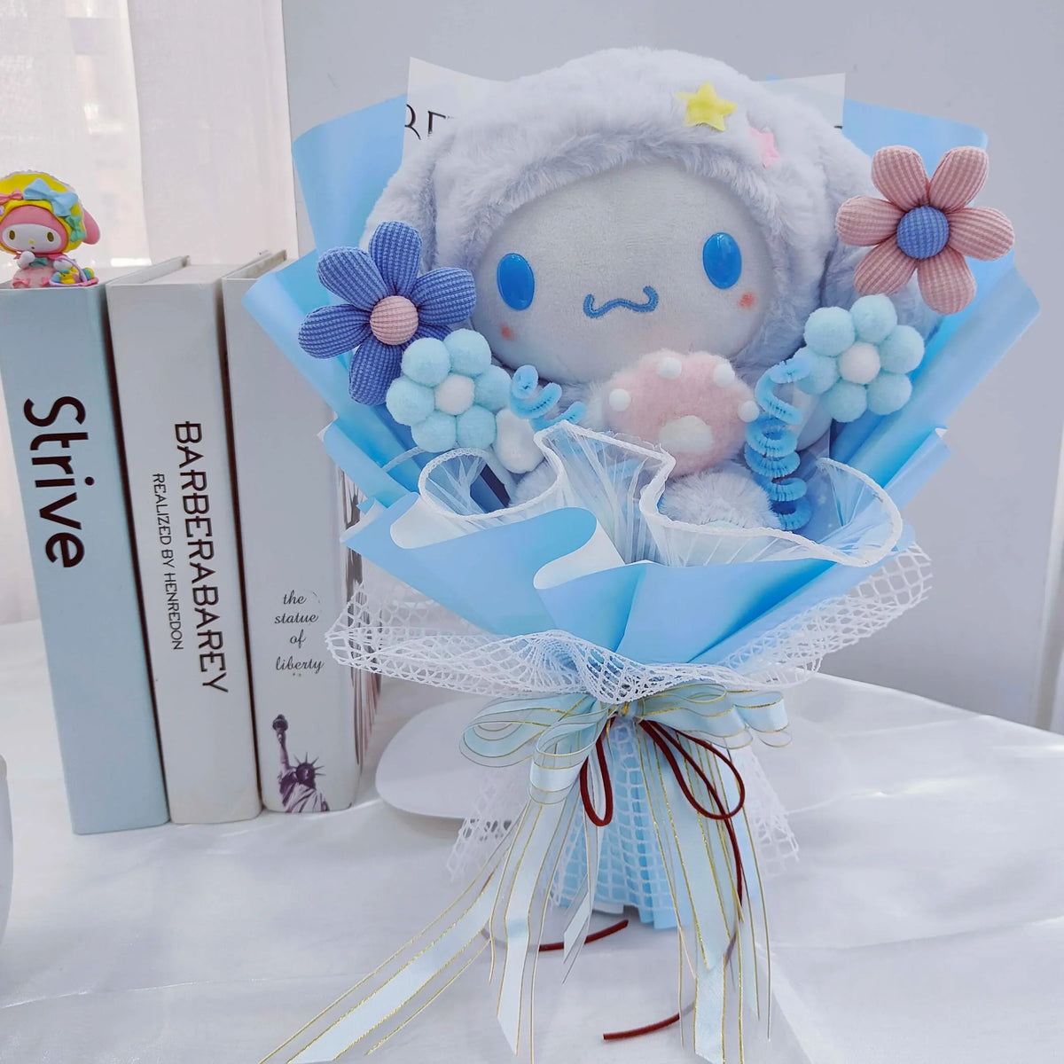 Sanrio Plush Bouquet My Melody Kuromi Cinnamoroll Hello Kitty Blue x Pink Flowers - Tophatter Daily Deals