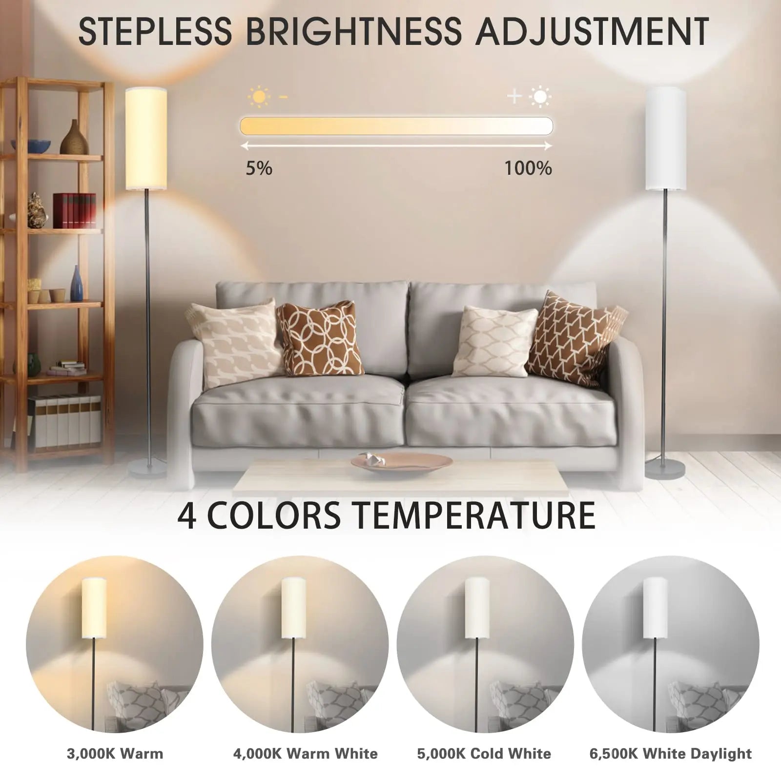 Japandi Modern Floor Lamp With Fabric Shade Stepless Dimming - Tophatter Daily Deals