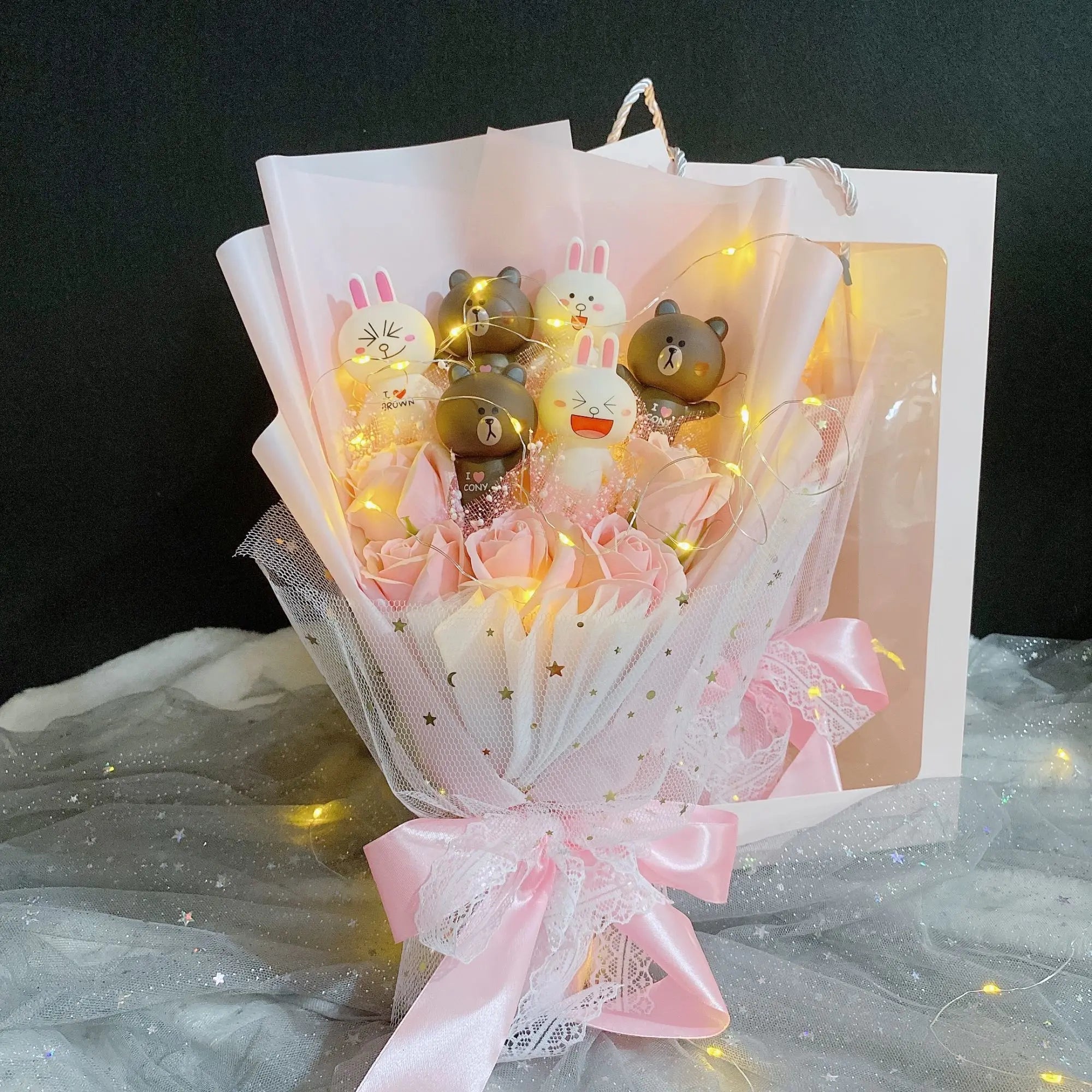 Sanrio Led Lights Plush Toy Bouquet Line Friends Pink Bouquet Flowers - Tophatter Daily Deals