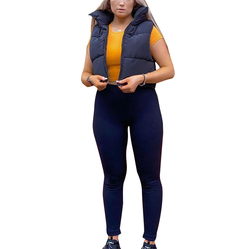 Warm Women’s Puffer Vest - Cropped Boxy, Polyester, Winter - Tophatter Daily Deals