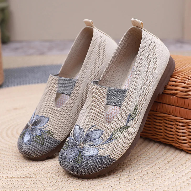 Breathable Women’s Flats - Slip-On Mesh, Embroidered - Tophatter Daily Deals