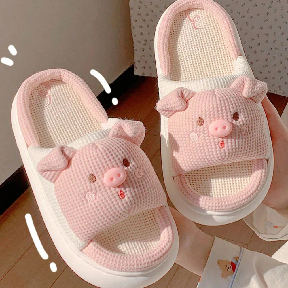 Pink Soft Cute Piggy Pattern Design Comfortable Home Slippers Slides Pig Animals - Tophatter Daily Deals