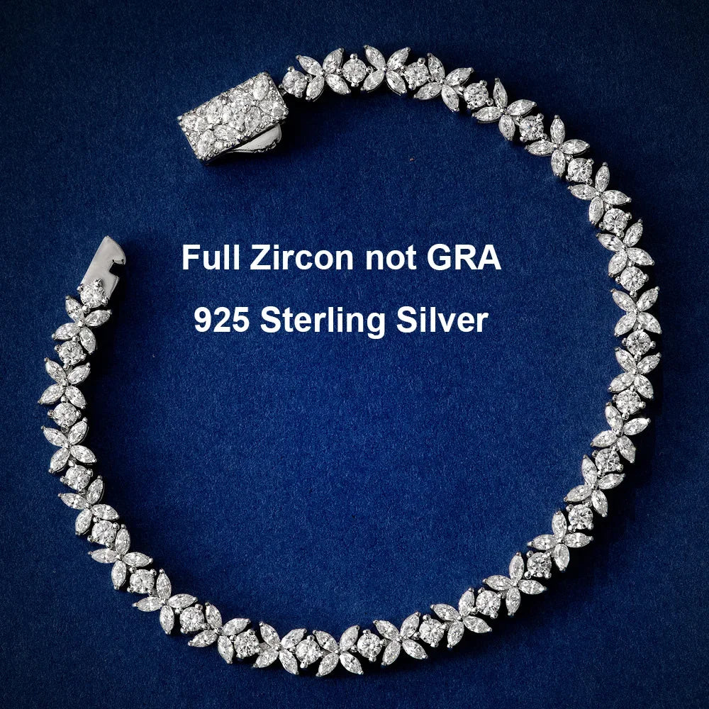 Moissanite Tennis Bracelet Sterling Silver Bridal Floral Full Zircon not GRA - Tophatter Daily Deals