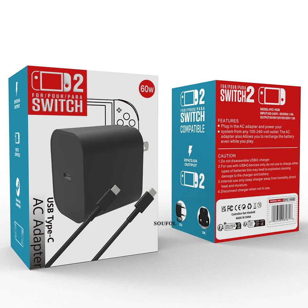 60W USB C Fast Charger Cube With EU US UK Plugs For Switch2 - Tophatter Daily Deals