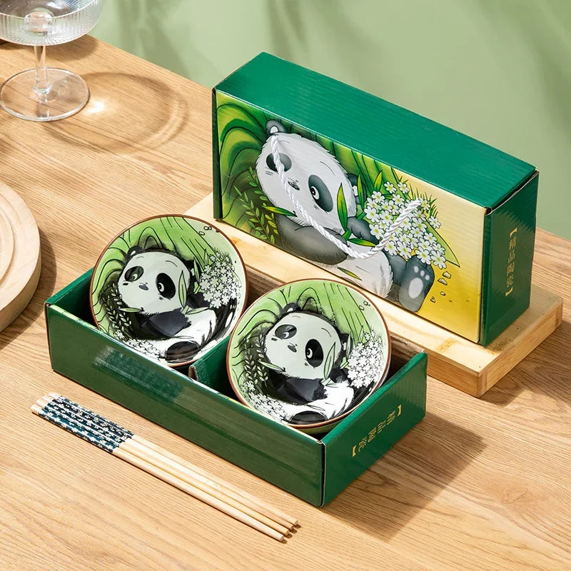 Japanese Hand Painted Ceramic Bowl Set With Chopsticks - Tophatter Daily Deals