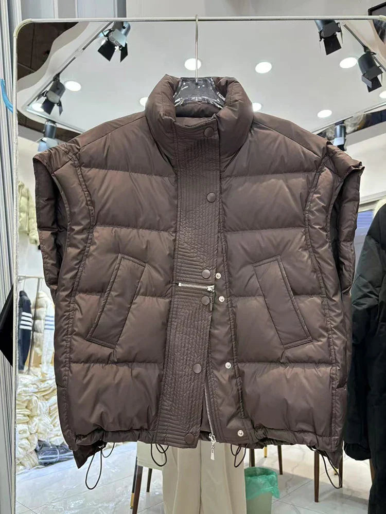 Insulating Women’s Down Vest - Cropped, Duck, Winter Brown - Tophatter Daily Deals