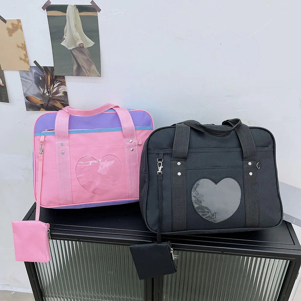 Heart PU Leather Laptop Bag Pastel Handbag Top Handle Japanese Style School Bag - Tophatter Daily Deals