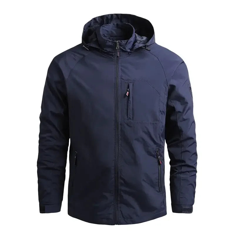 Waterproof Men Jacket- Hooded Windbreaker Polyester Camping - Tophatter Daily Deals