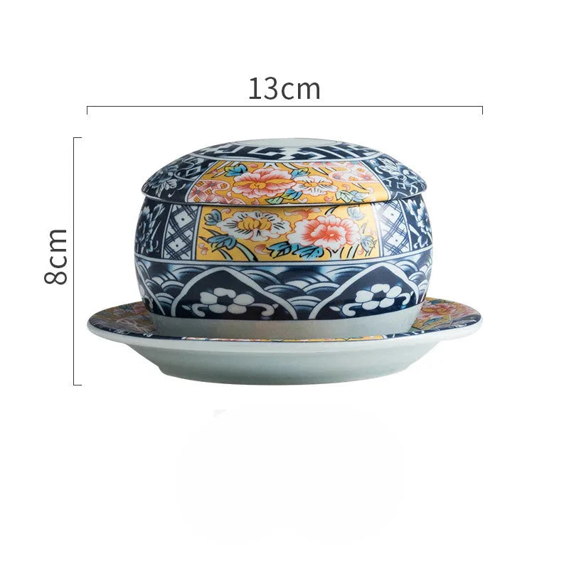 Hand Painted Japanese Ceramic Lidded Dessert Bowls Set Type D slow cooker - Tophatter Daily Deals