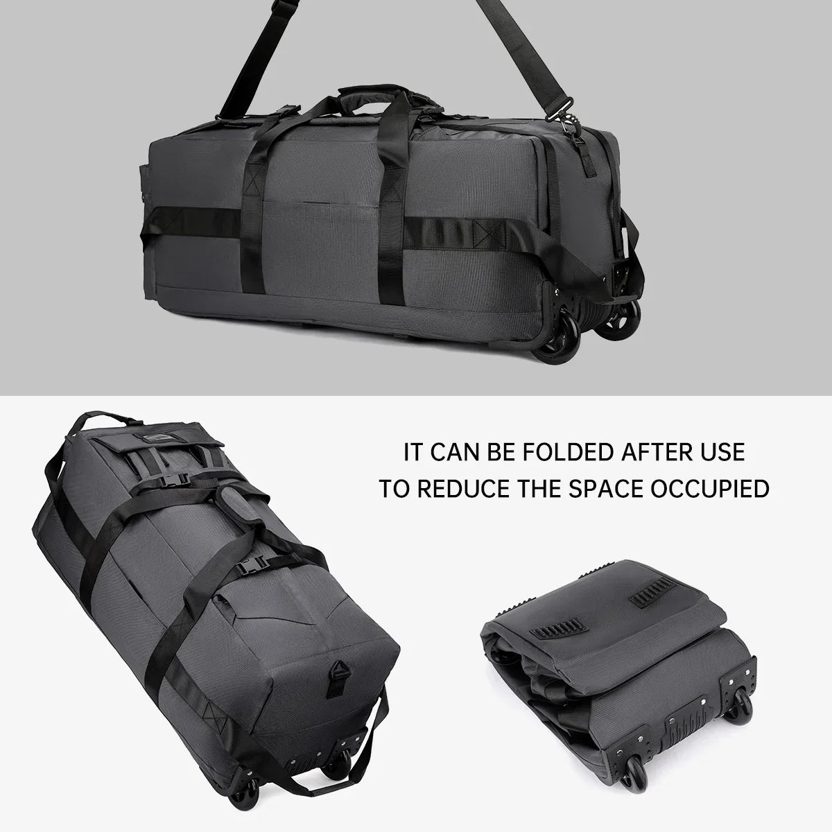 Roller Travel Duffel Bag with Fixed Casters Grey Duffel Bags - Tophatter Daily Deals
