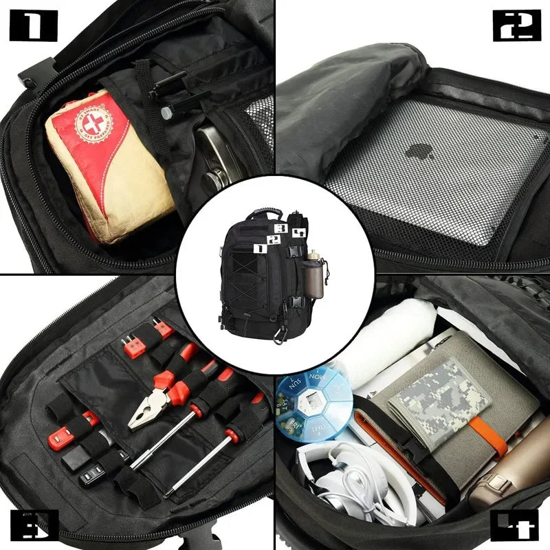 Tactical MOLLE Backpack Heavy-Duty Rucksack Black Backpacks - Tophatter Daily Deals