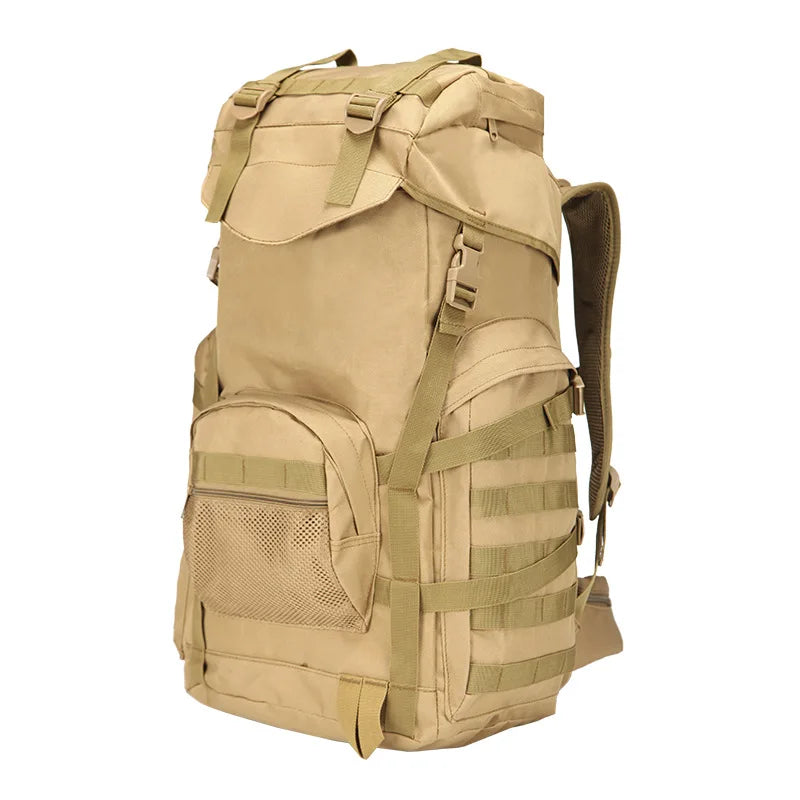 60L Tactical Camping Backpack Waterproof Khaki Backpacks - Tophatter Daily Deals