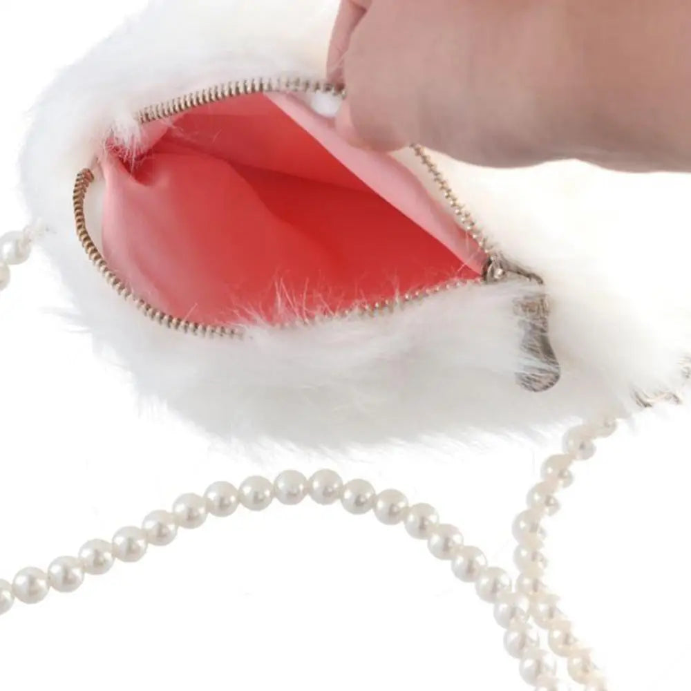 Faux Fur Fluffy White Bag Crossbody Handbag Pearl Strap Mythical - Tophatter Daily Deals