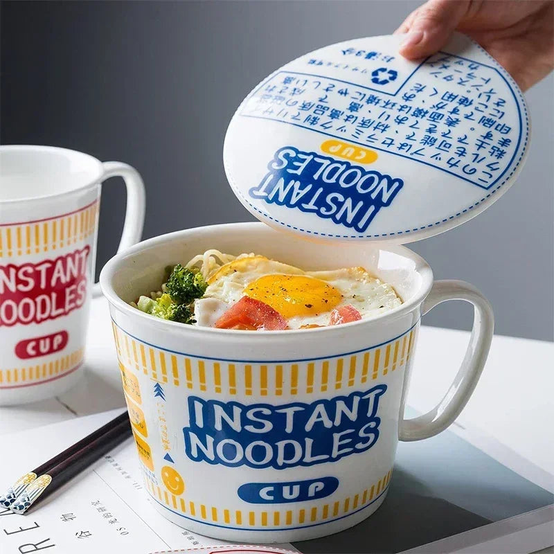 Instant Noodle Bowl Ceramic With Handle And Lid Large - Tophatter Daily Deals