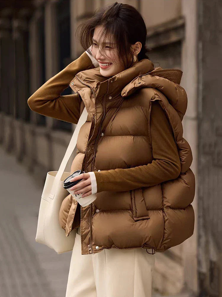 Insulating Women’s Hooded Puff Vest - Hip-Length, Down - Tophatter Daily Deals