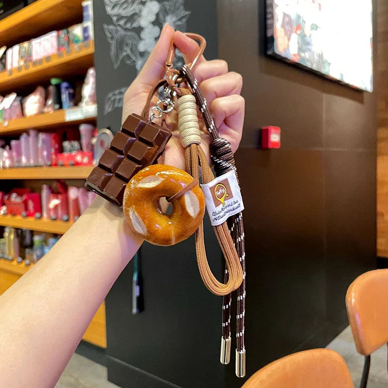 Woven Rope Bowknot Keychain With Cute Pastry Charms Bagels Chocolate - Tophatter Daily Deals