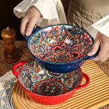 Ceramic Soup Bowl Bohemian Handle Embossed Microwave - Tophatter Daily Deals
