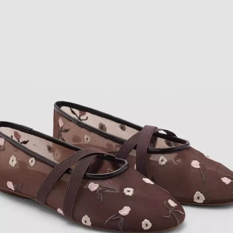 Lightweight Women Ballet Flats - Mary Jane, Embroidered Mesh - Tophatter Daily Deals