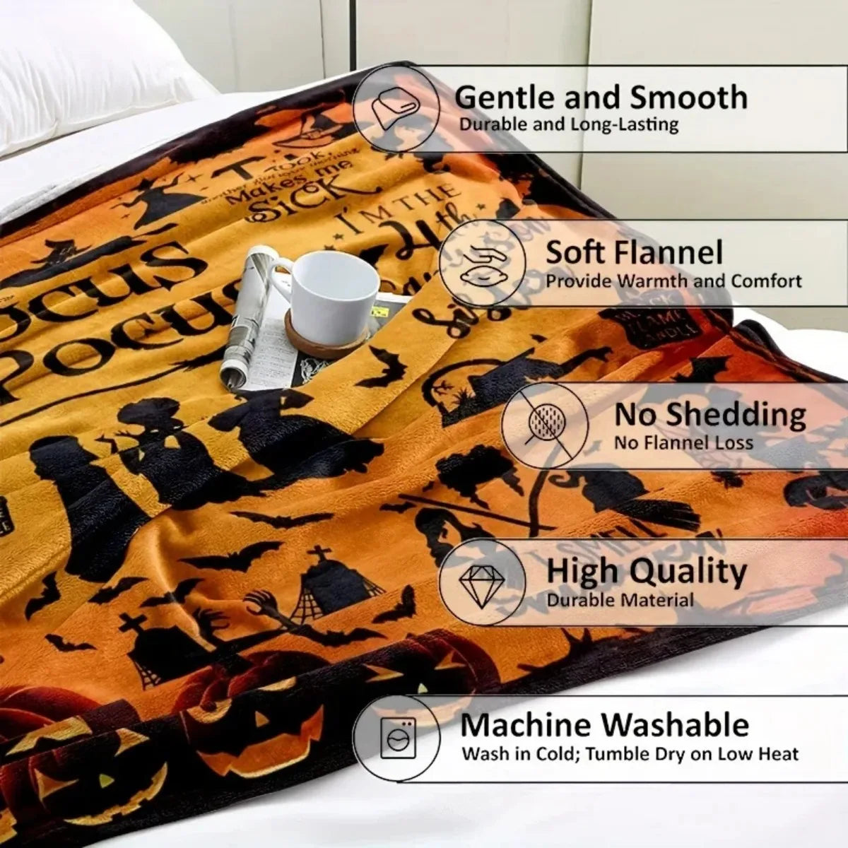 Hocus Pocus Flannel Throw Blanket Halloween 2025 Cozy - Tophatter Daily Deals