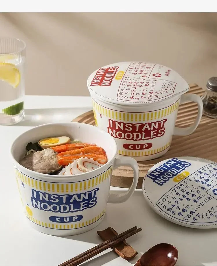 Instant Noodle Bowl With Lid Ceramic Mug Dorm And Kitchen - Tophatter Daily Deals
