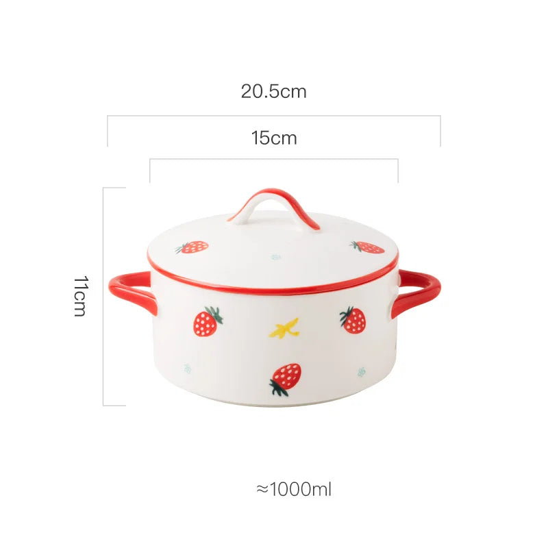 Ceramic 1000ml Covered Noodle Bowl Microwave Safe With Lid Red 6 inch - Tophatter Daily Deals
