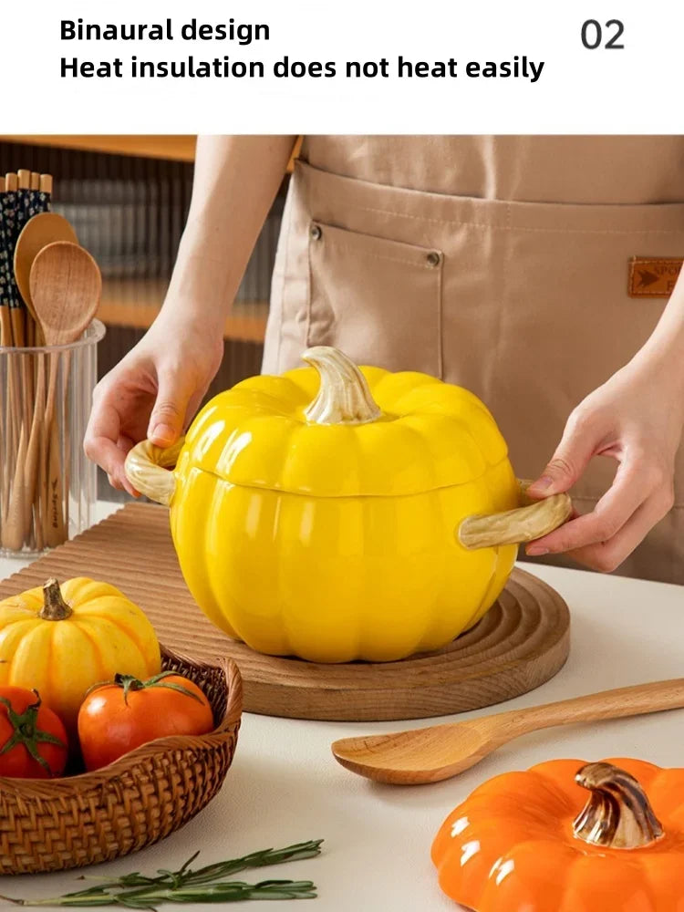 Pumpkin Soup Pot 1.4L Ceramic Bowl With Lid Halloween - Tophatter Daily Deals