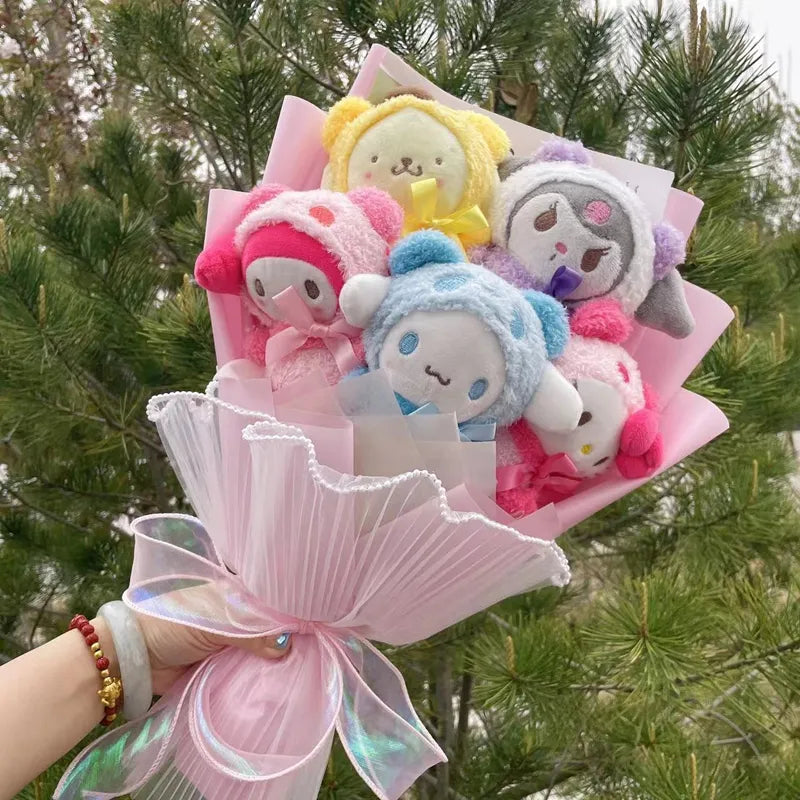 Sanrio Friends Mixed Plush Bouquet My Melody Kuromi Cinnamoroll Hello Kitty Sanrio x Mermaid Pink Flowers - Tophatter Daily Deals