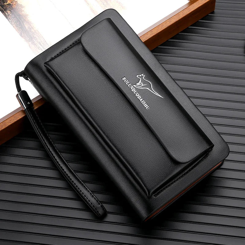 Men Leather Clutch Bag Double Zipper Business (Black) Apparel & Accessories > Handbags, Wallet's & Cases > Clutch Bags - Tophatter Daily Deals