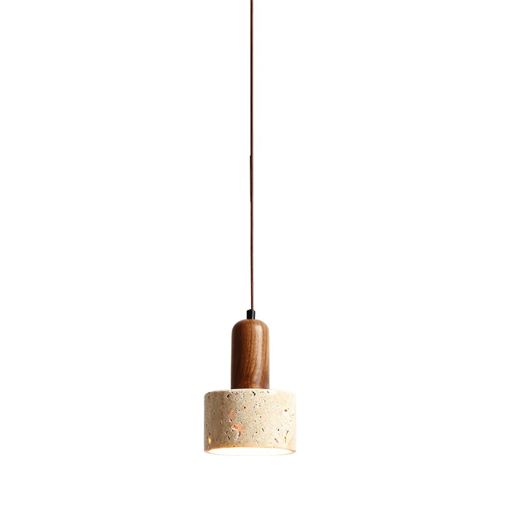 Japandi Japanese Pendant Light Wood And Travertine Bedside Lamp - Tophatter Daily Deals