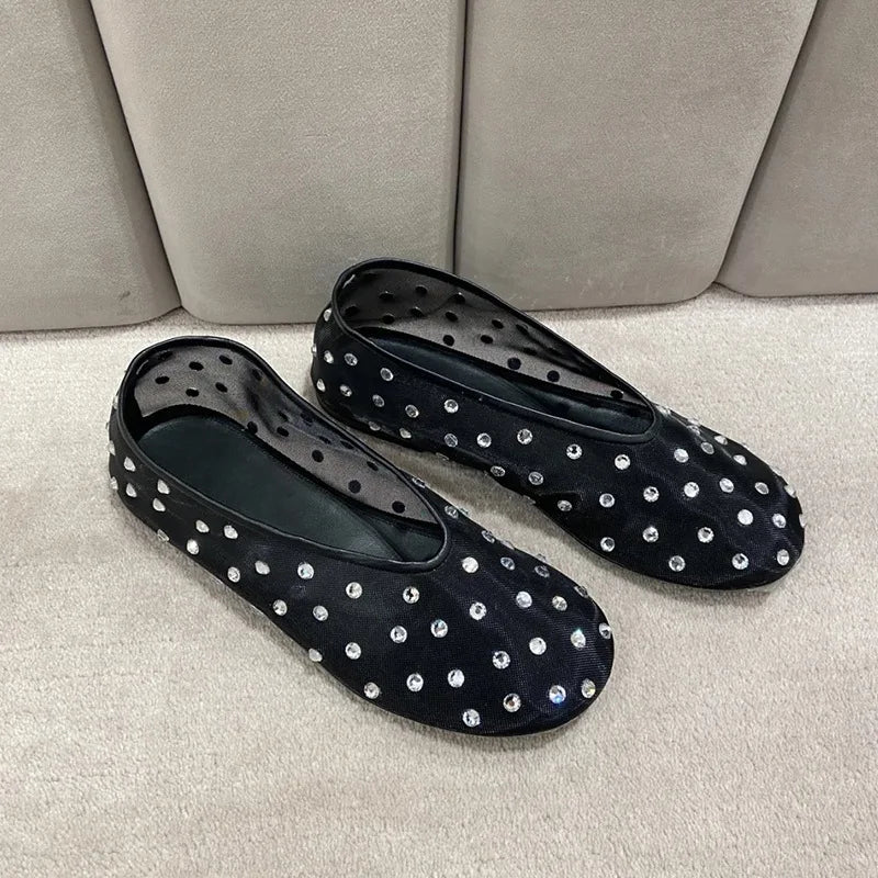 Breathable Women Ballet Flats - Mesh Crystal, Casual Walking Black - Tophatter Daily Deals
