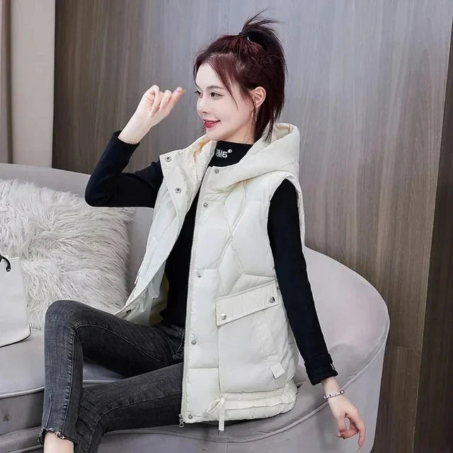 Warm Cozy Women Puffer Vest - Hooded Midlength, Winter - Tophatter Daily Deals