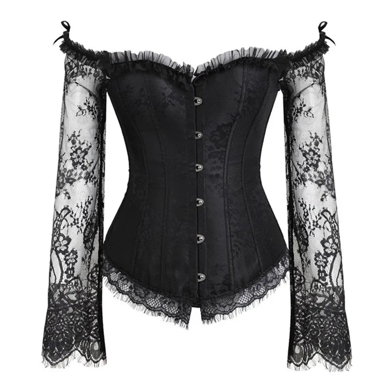 Supportive Women's Corset Top - Off Shoulder, Lace Satin Black - Tophatter Daily Deals
