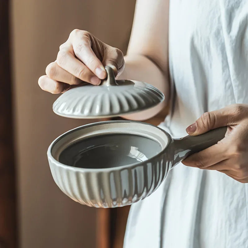 Ceramic Single Handle Bowl With Lid Japanese Style - Tophatter Daily Deals