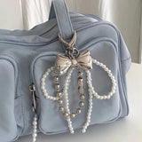 Beaded Pearl Bow Keychain Y2K Bag Charm Cute Gift Accessory White set - Tophatter Daily Deals