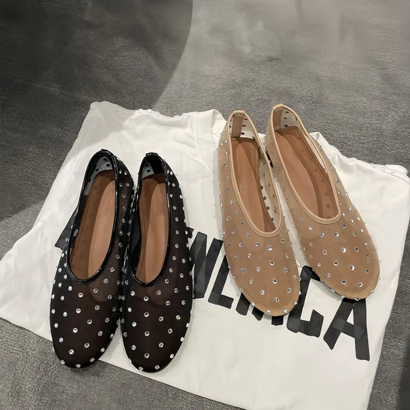 Breathable Women Ballet Flats - Mesh Crystal, Casual Walking - Tophatter Daily Deals