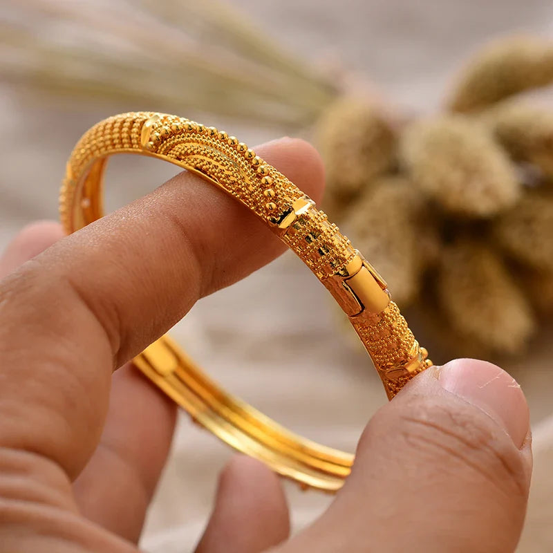 Gold Plated Bangles Luxury Arabic Wedding Bracelet style7 58-60mm - Tophatter Daily Deals