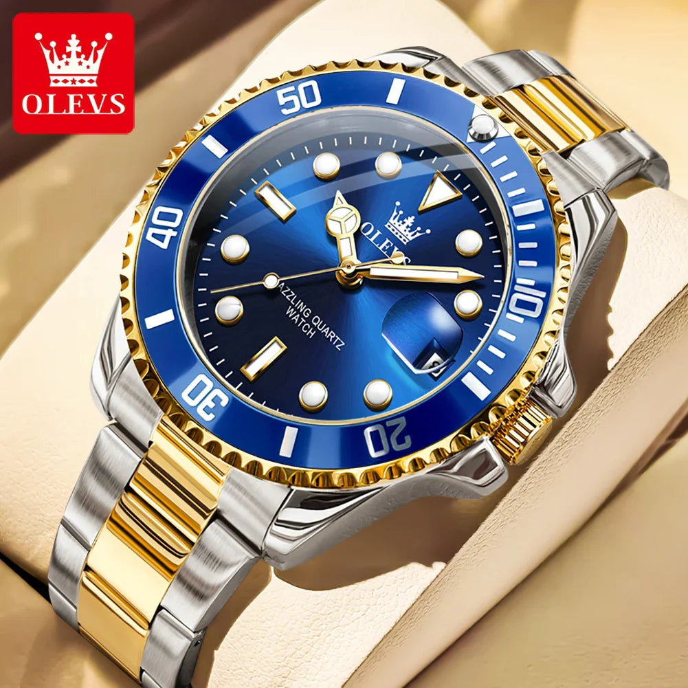 Quartz Watch Stainless Steel Date Classic Dress Watch Gift Gold Blue - Tophatter Daily Deals
