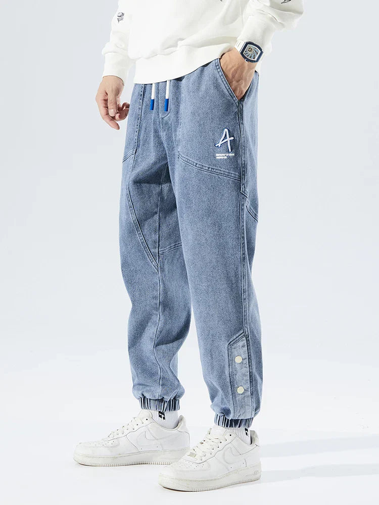 Stretchy Relaxed Men's Denim Joggers - Baggy Tapered, Denim - Tophatter Daily Deals