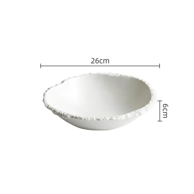 White Porcelain Rock Edge Soup Bowl Modern Tableware A 10inch - Tophatter Daily Deals