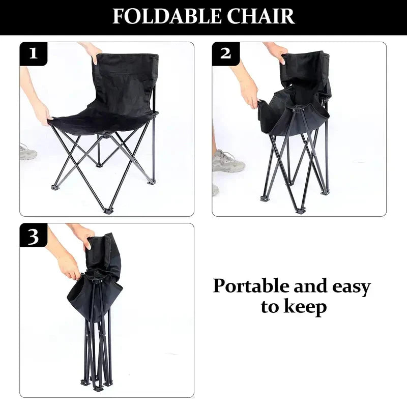 Foldable Camping Chair with Side Pocket Black Camp Furniture - Tophatter Daily Deals