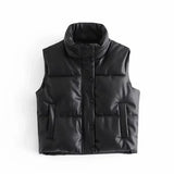 Warm Women’s PU Leather Vest - Padded Short, For Winter L - Tophatter Daily Deals