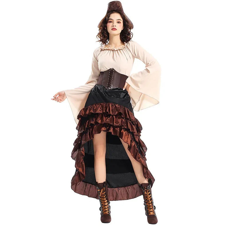 Pirate Costume Corset Dress Halloween Medieval Captain Look Apricot - Tophatter Daily Deals