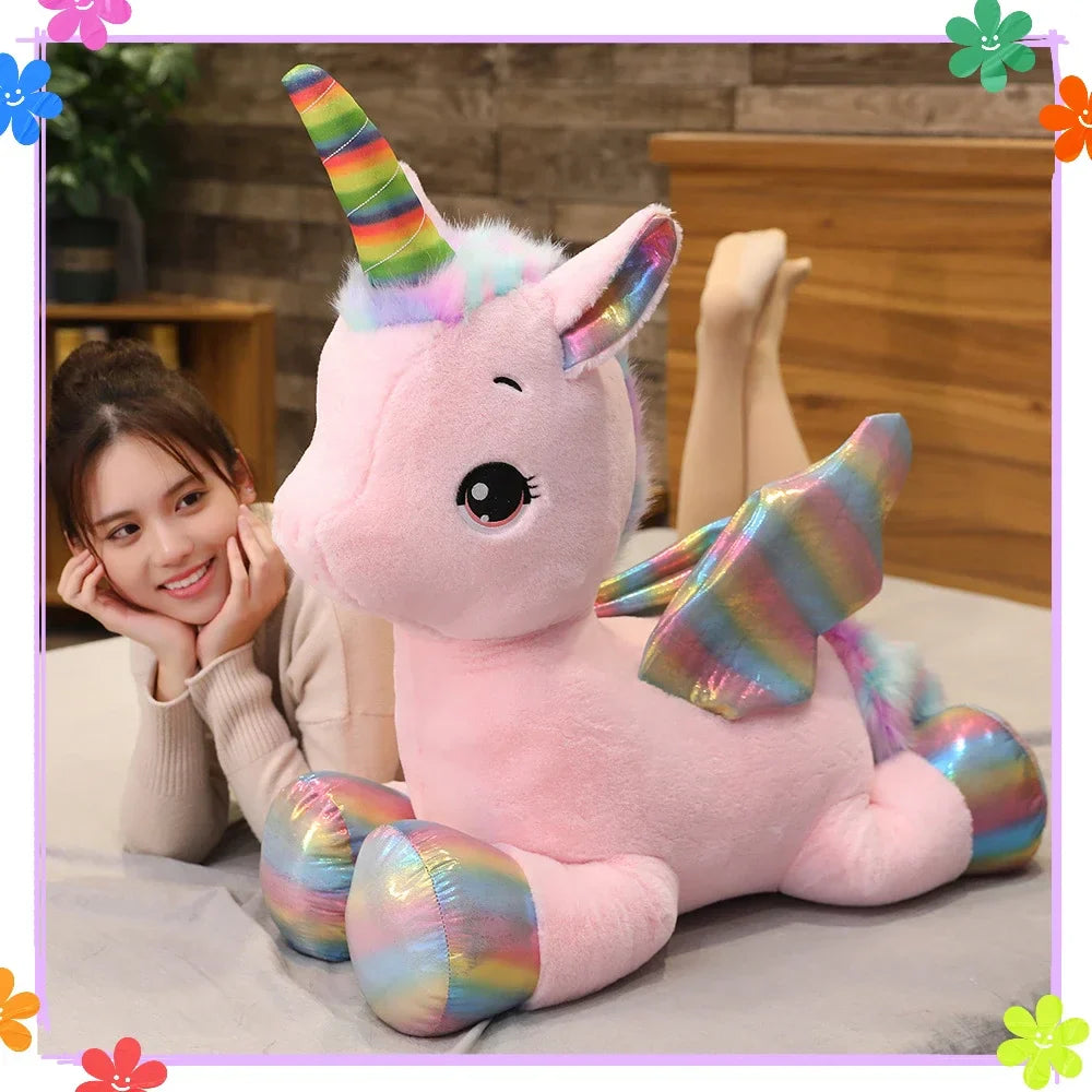 Unicorn Dream Rainbow Plush Toy High Quality Pink Horse Sweet Girl Home Decor Sleeping Pillow Gift For Kids up to 100cm Pink Mythical - Tophatter Daily Deals