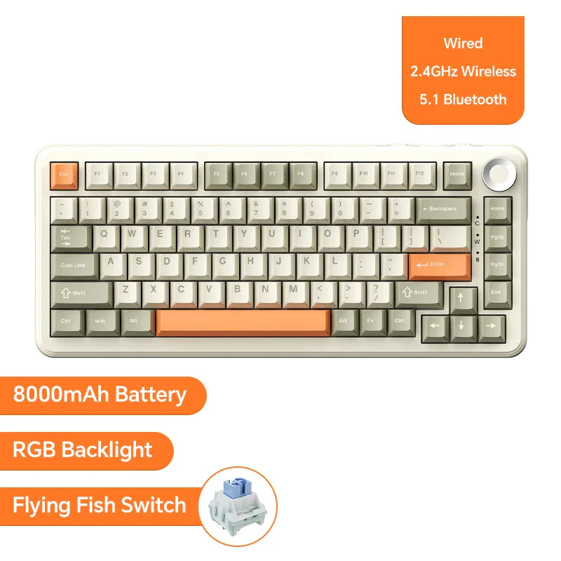 Mechanical Bluetooth Gaming Keyboard 75 Percent Hot Swap Yellow-Fish Switch - Tophatter Daily Deals