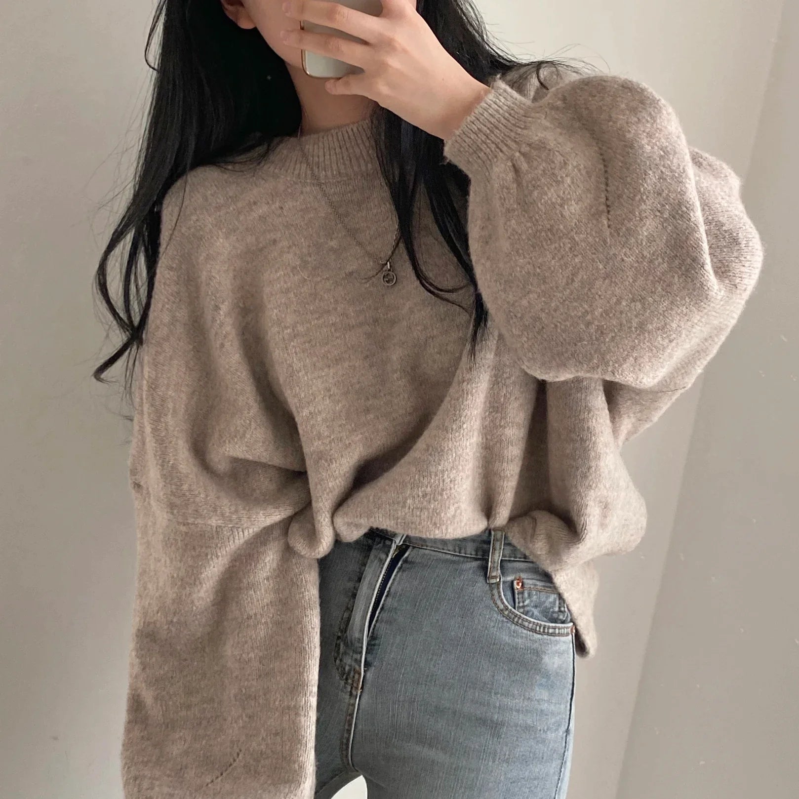 Oversized Cozy Women's Pullover - O Neck, Knit, Office Wear - Tophatter Daily Deals