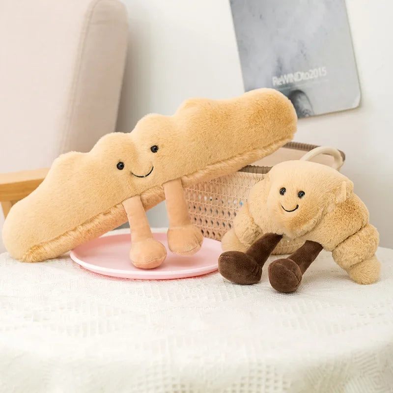 Pretzel Croissant Smiley Face Poached Egg Baguette Bread Plush Toy Food - Tophatter Daily Deals
