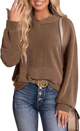 Lightweight Relaxed Womens Hoodie - Ribbed Knit, Casual - Tophatter Daily Deals