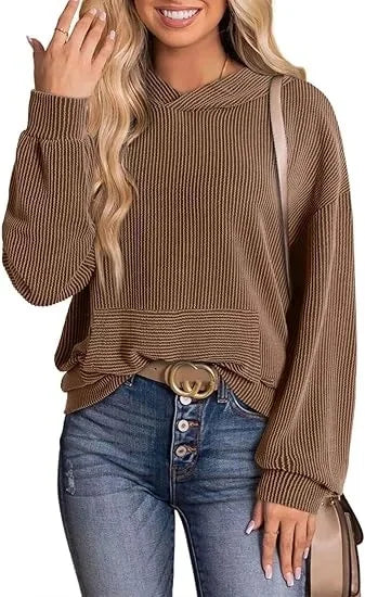 Lightweight Relaxed Womens Hoodie - Ribbed Knit, Casual - Tophatter Daily Deals