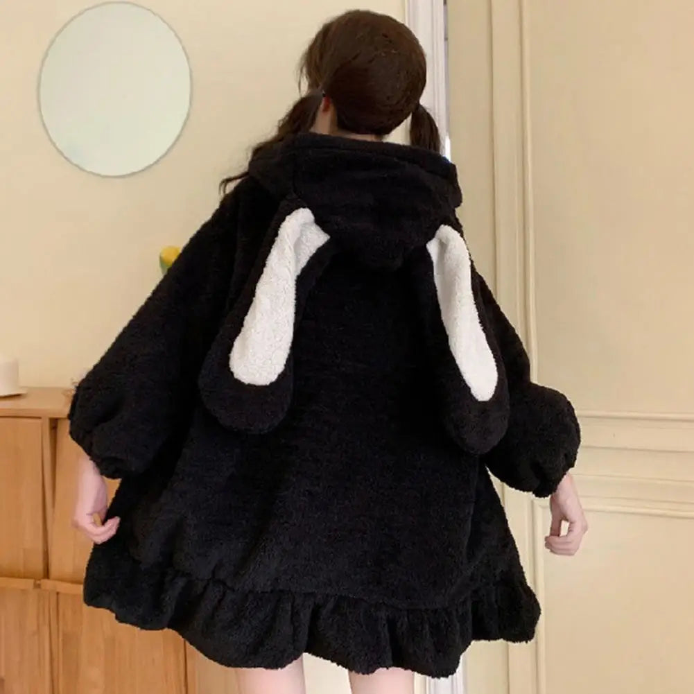 Hoodie Winter Bunny Ears White Black Pink Sweatshirt Long Sleeve Zip Up Hoodies Animals - Tophatter Daily Deals